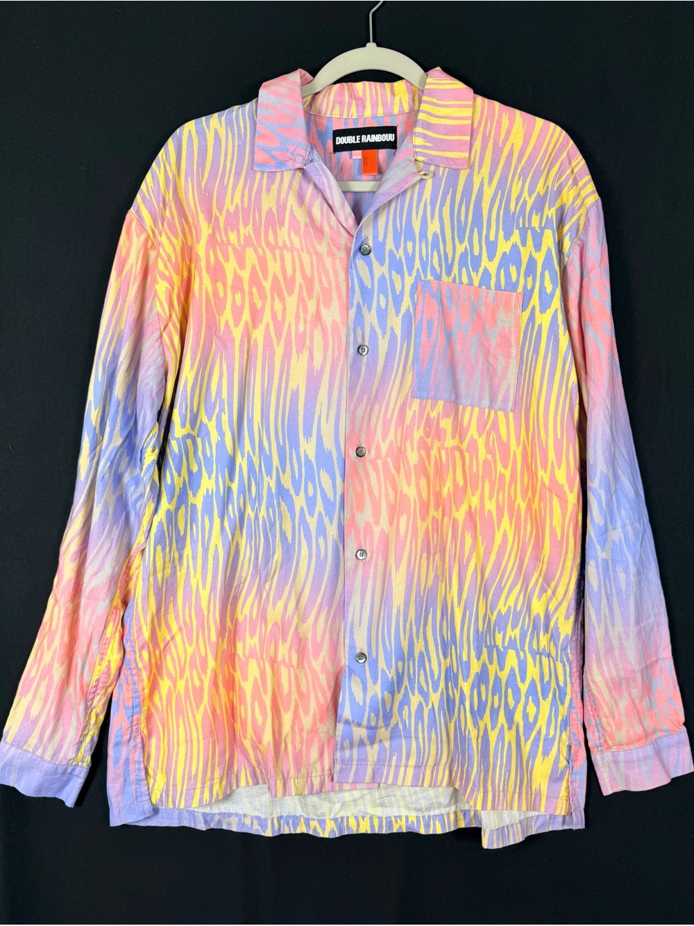 Dopamine animal print Men’s Pastel Multi-Color Button Down punk rave concert fun